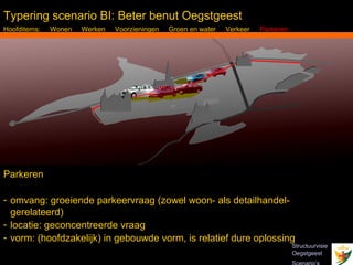 Typering scenario BI: Beter benut Oegstgeest
Hoofditems:   Wonen   Werken   Voorzieningen   Groen en water   Verkeer   Parkeren




Parkeren

- omvang: groeiende parkeervraag (zowel woon- als detailhandel-
  gerelateerd)
- locatie: geconcentreerde vraag
- vorm: (hoofdzakelijk) in gebouwde vorm, is relatief dure oplossing
                                                                                     Structuurvisie
 Inbo Adviseurs Stedenbouwkundigen Architecten                                       Oegstgeest
 