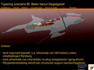 Typering scenario BI: Beter benut Oegstgeest
Hoofditems:   Wonen   Werken   Voorzieningen   Groen en water   Verkeer   Parkeren




Verkeer

- sterk regionaal bepaald, o.a. afhankelijk van V&V-beleid Leiden,
  ontwikkelingen Rijnsburg
- sterk afhankelijk van uiteindelijke invulling deelgebieden (geografisch)
- Rijngeesterstraatweg betreft een structurele opgave (aandachtsgebied)
                                                                                     Structuurvisie
 Inbo Adviseurs Stedenbouwkundigen Architecten                                       Oegstgeest
 