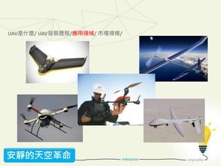 安靜的天空革命
UAV是什麼/ UAV發展歷程/應用領域/ 市場規模/
 