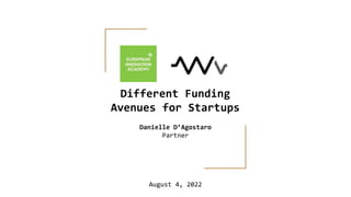 Different Funding
Avenues for Startups
Danielle D’Agostaro
Partner
August 4, 2022
 