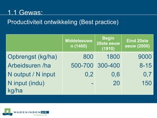 1.1 Gewas: Productiviteit ontwikkeling (Best practice)