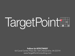 Follow Us @TPCTWEET
66 Canal Center Plaza Ste. 555 | Alexandria, VA 22314
www.TargetPointConsulting.com
 