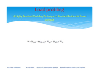 Load profiling
A Highly Resolved Modeling Technique to Simulate Residential Power
Demand
MSc. Thesis Presentation By:- Fasil Ayele Advisor: Prof. Sudesh Parkash Sabberwa Arbaminch University School Of Post Graduates
 