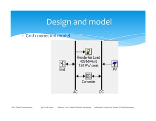 ∗ Grid connected model
Design and model
MSc. Thesis Presentation By:- Fasil Ayele Advisor: Prof. Sudesh Parkash Sabberwa Arbaminch University School Of Post Graduates
 