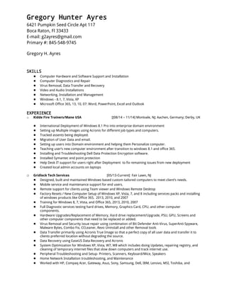 Gregory Ayres Resume Pdf