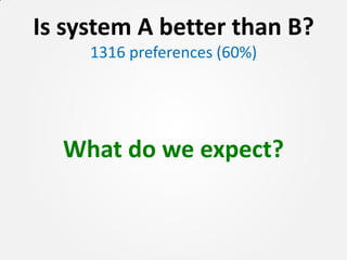 Is system A better than B?
     1316 preferences (60%)




  What do we expect?
 