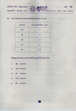 O-Net คณิตศาสตร์ ม.6 2562