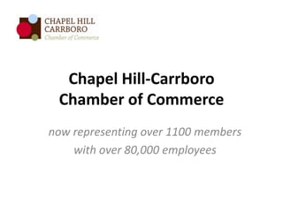 Chapel Hill-Carrboro
 Chamber of Commerce
now representing over 1100 members
    with over 80,000 employees
 
