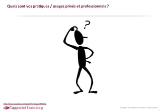 Copyright © 2014 Capgemini Consulting. All rights reserved.
Quels sont vos pratiques / usages privés et professionnels ?
7
http://www.youtube.com/watch?v=zxpa4dNVd3c
 
