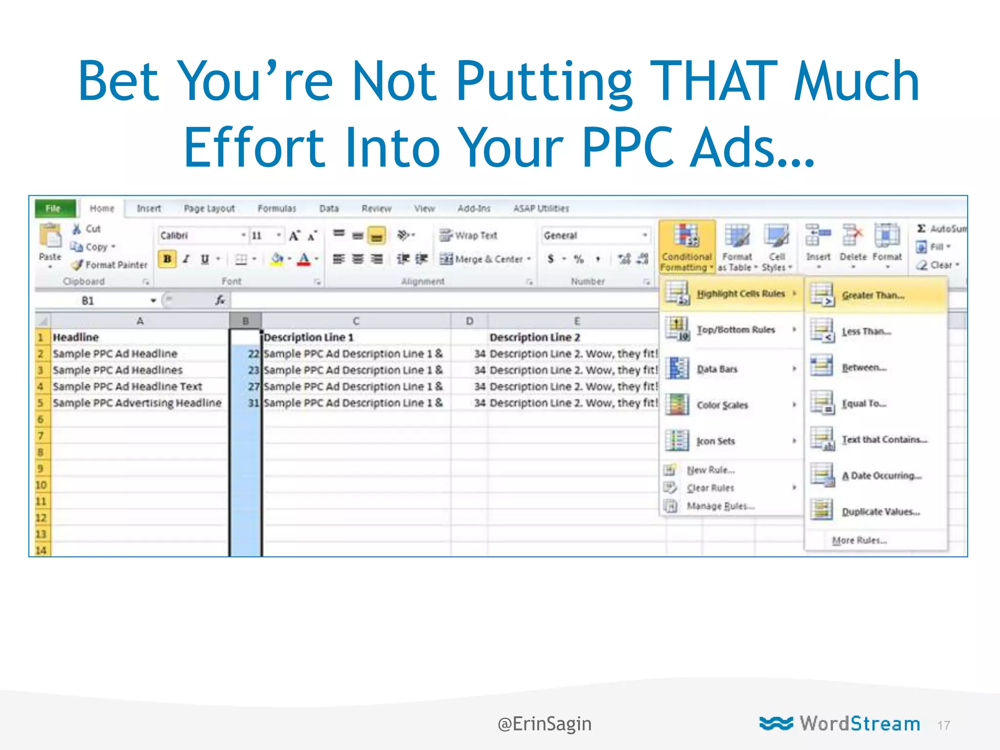 17WordStream Confidential
Bet You’re Not Putting THAT Much
Effort Into Your PPC Ads…
@ErinSagin
 