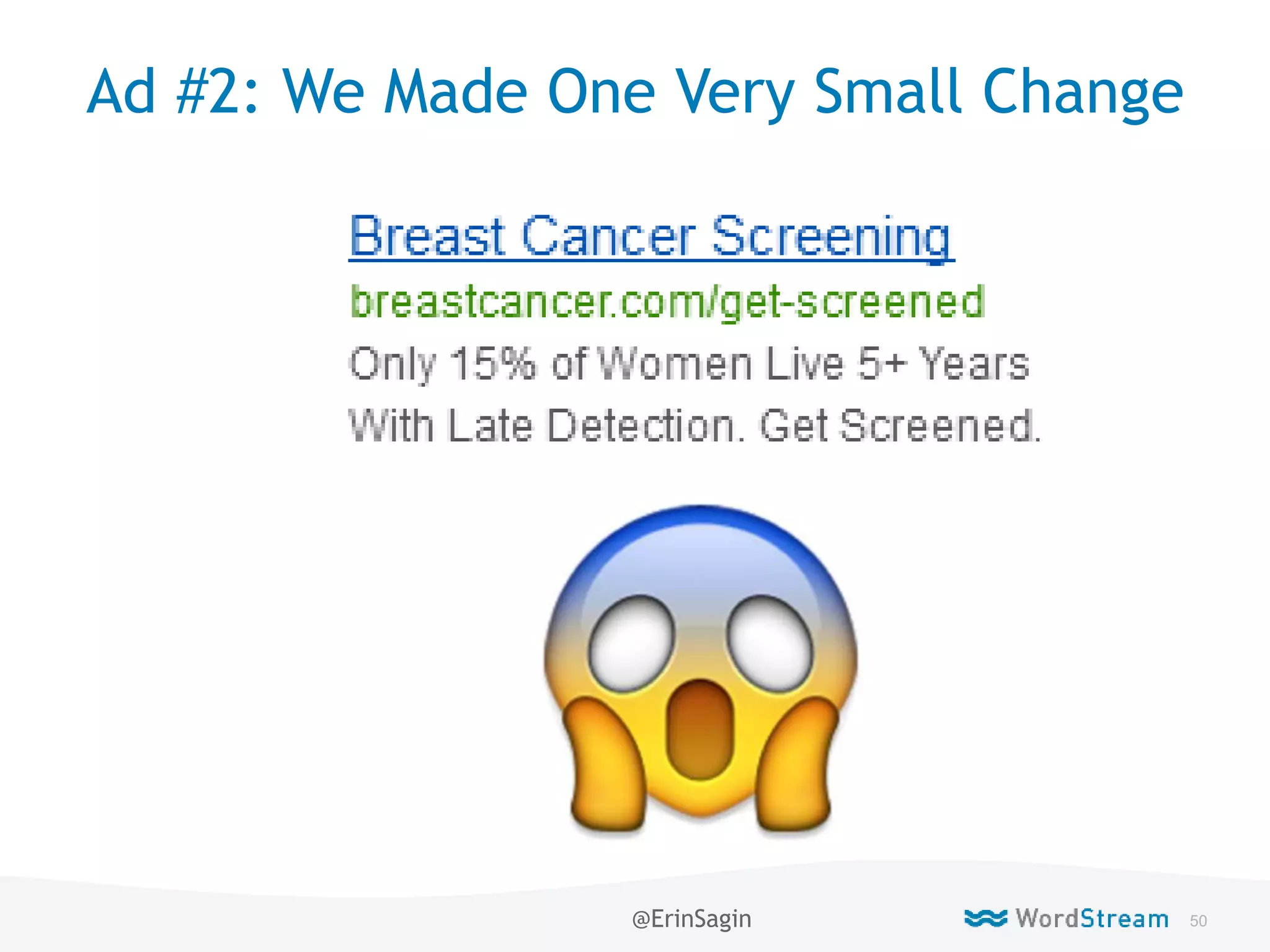 50WordStream Confidential
Ad #2: We Made One Very Small Change
@ErinSagin
 