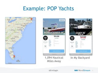 71WordStream Confidential
Example: POP Yachts
In My Backyard1,094 Nautical
Miles Away
@ErinSagin
 