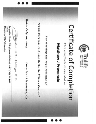 Matthew Provencio Certificate of Completion Fitters Course