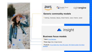 Generic commodity models
• Clothing, Outerwear, Beauty, Street Fashion, Jeans, Fashion, Jacket
Business focus models
• Talent: Anna Nachaev
• Photo Type: Solo, Single Gender
• Products: 15-un Hatch Top, 50-ac Rib Jeans, 58-7 Denim Jacket, 32-j Vision
Necklace
 