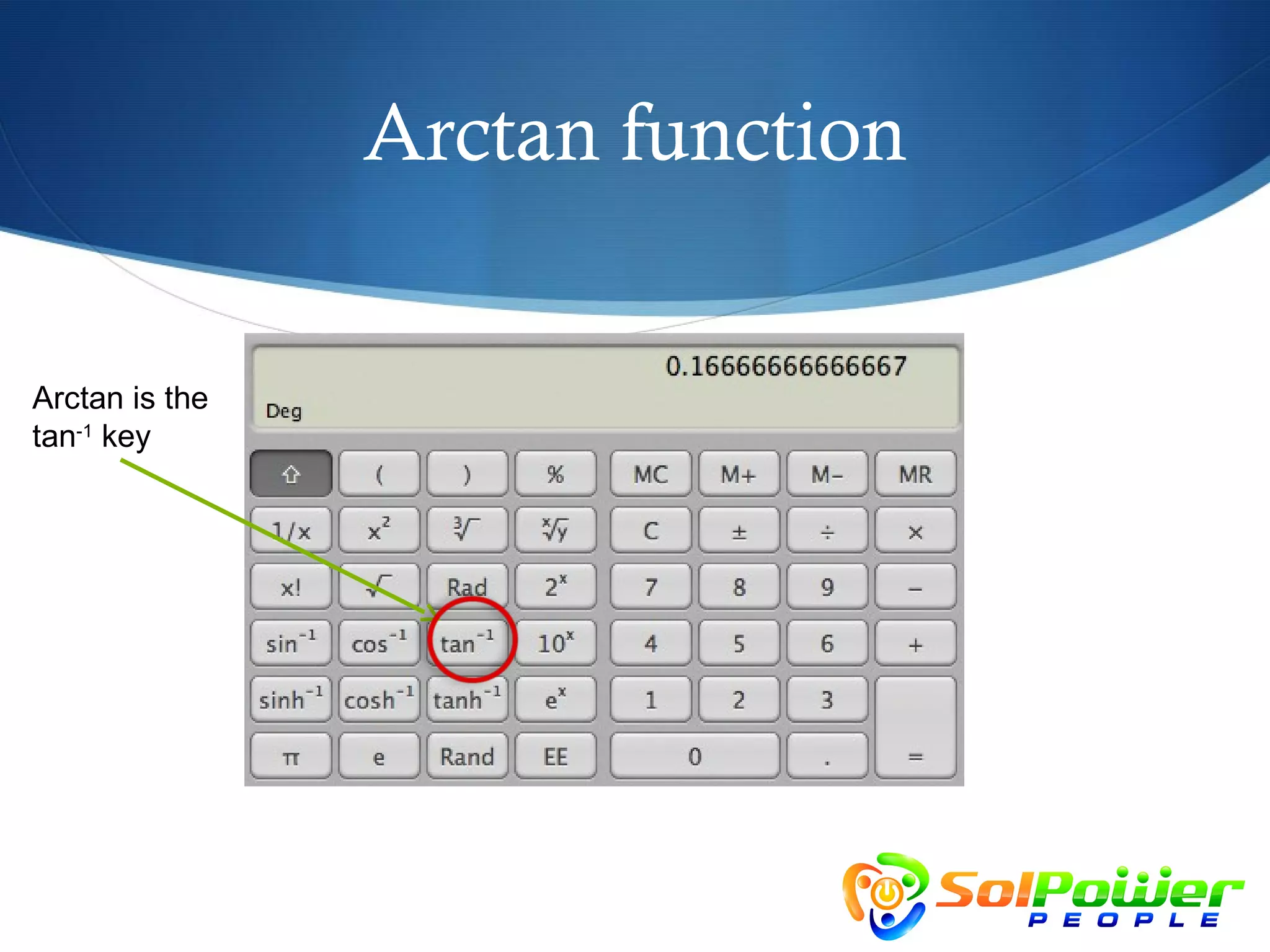 Arctan function


Arctan is the
tan-1 key
 