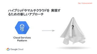 ハイブリッドやマルチクラウドを 実現す
るための新しいアプローチ
Cloud Services
Platform
?
Day 1 Announcement
 