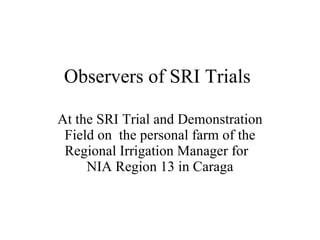 Observers of SRI Trials At the SRI Trial and Demonstration Field on  the personal farm of the Regional Irrigation Manager ...