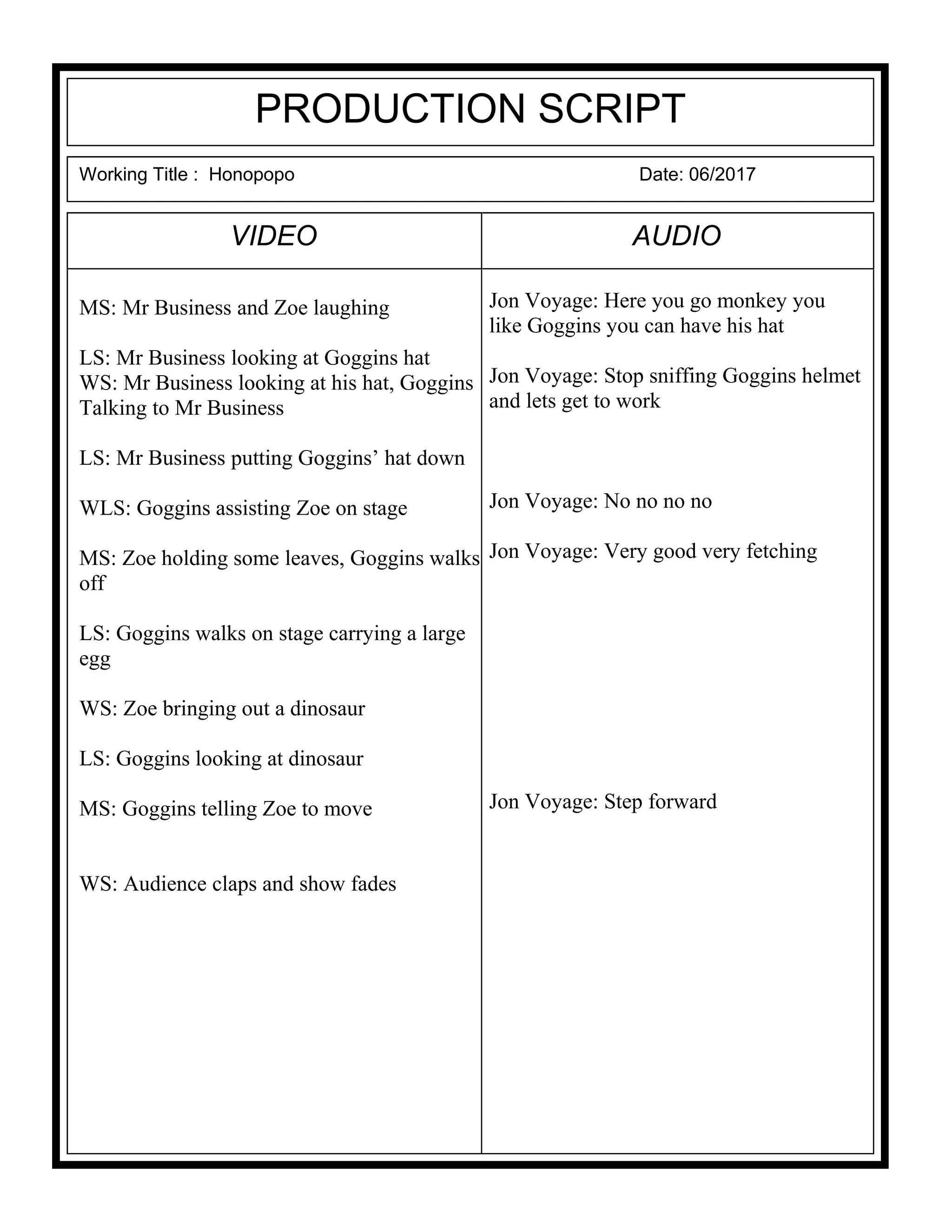 Production script - Honopopo | PDF | Free Download