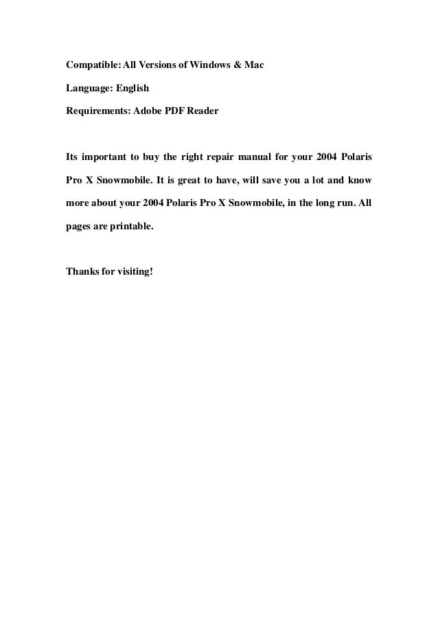 2004 Polaris Snowmobile Service Manual Download 2004 Polaris Snowmobile Service Manual Download