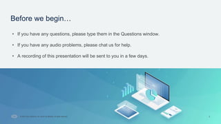 3
© 2023 Cisco Systems, Inc. and/or its affiliates. All rights reserved.
Before we begin…
• If you have any questions, please type them in the Questions window.
• If you have any audio problems, please chat us for help.
• A recording of this presentation will be sent to you in a few days.
 