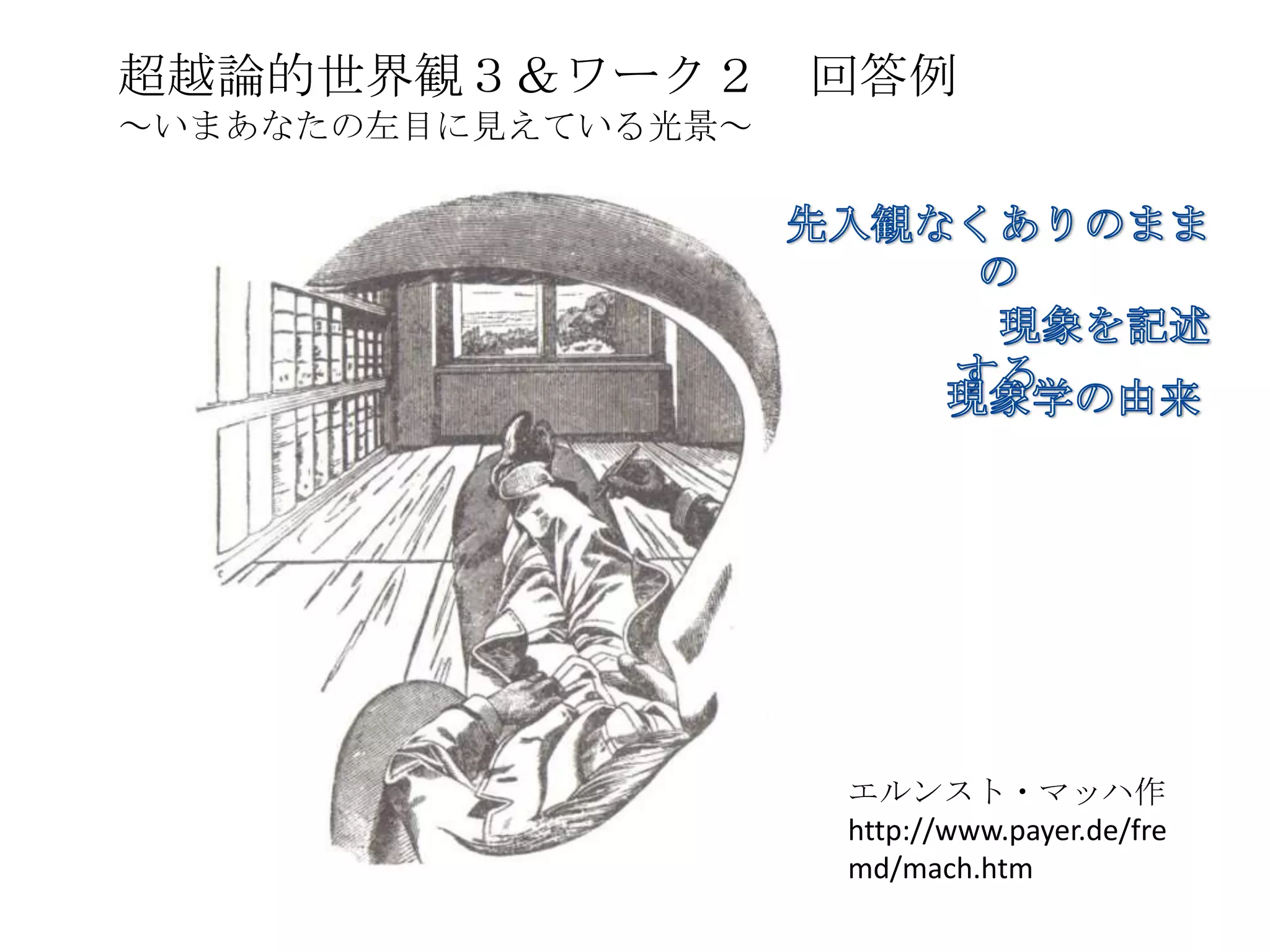 ワーク２：いまあなたに見えている	
  
光景をかんたんに描いてみてくだ
さい。	
  
 