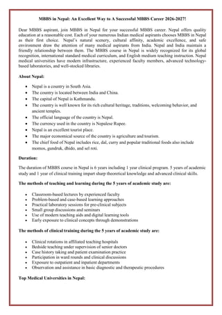MBBS in Nepal: An Excellent Way to A Successful MBBS Career 2026-2027 ...