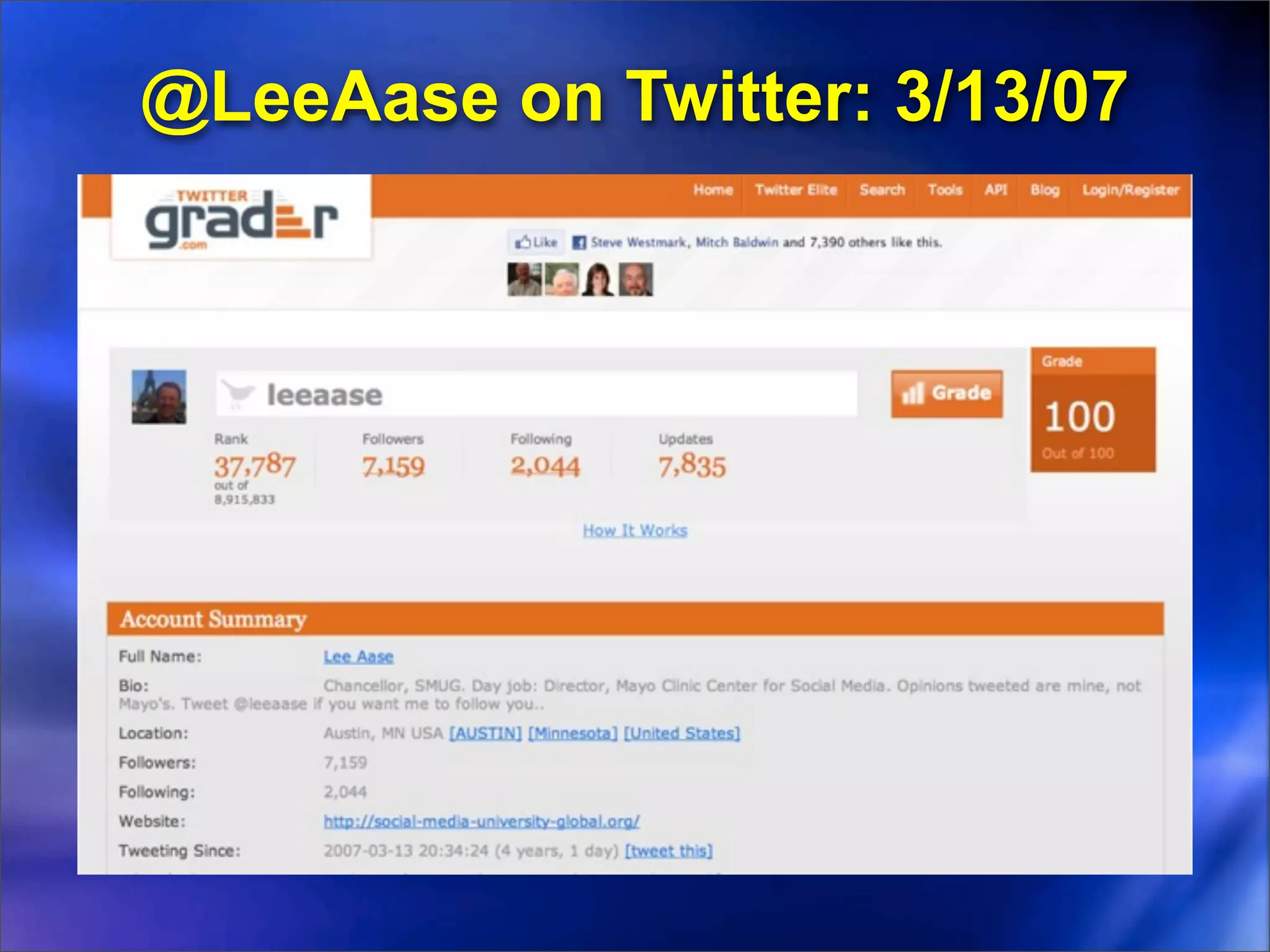 @LeeAase on Twitter: 3/13/07
 