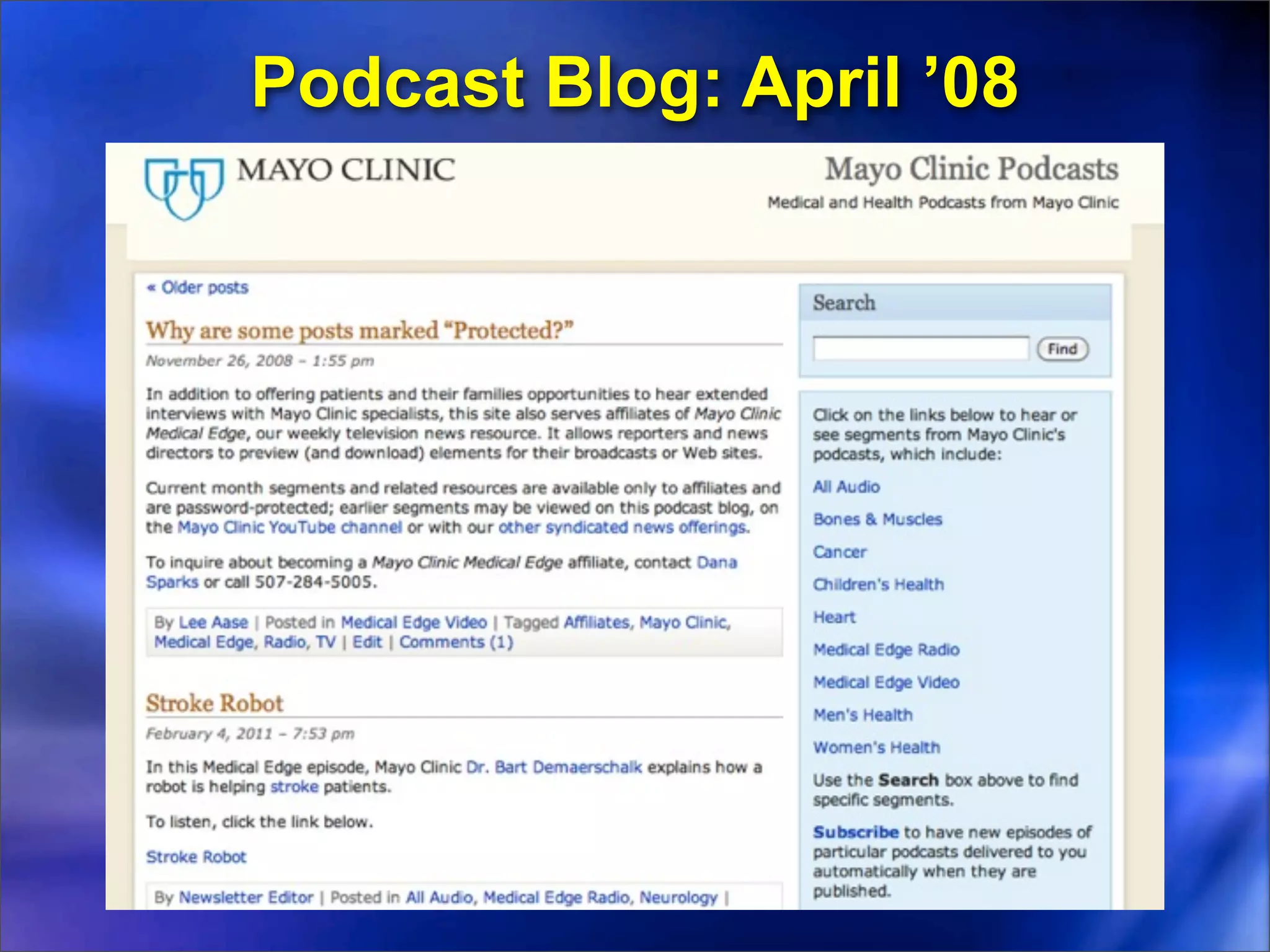Podcast Blog: April ’08
 