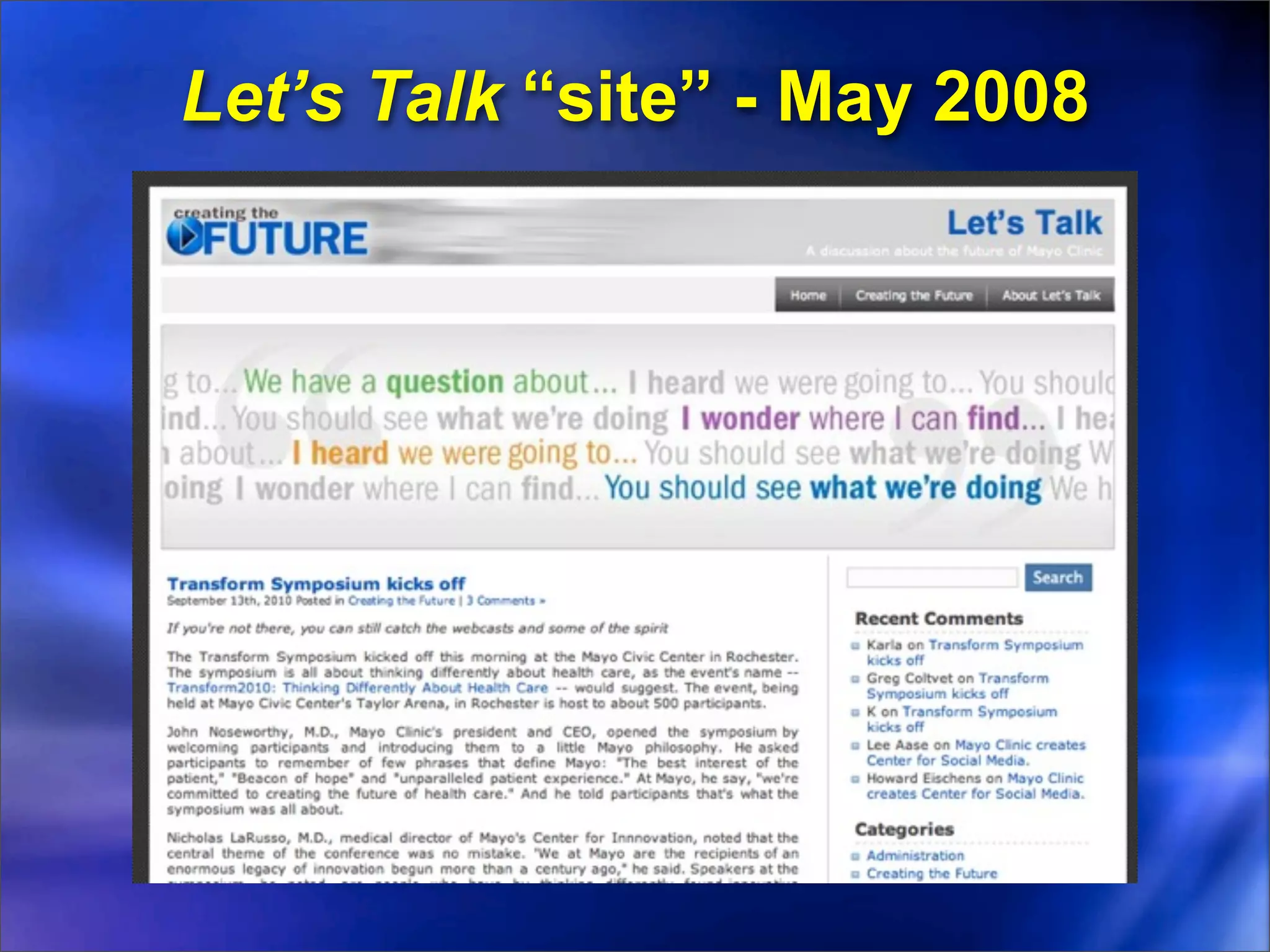 Let’s Talk “site” - May 2008
 