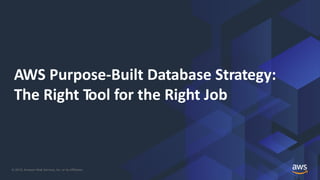 © 2019, Amazon Web Services, Inc. or its Affiliates.
AWS Purpose-Built Database Strategy:
The Right Tool for the Right Job
 