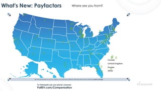 What's New: Payfactors
To Participate use your phone’s browser:
PollEV.com/Compensation
Where are you from?
 