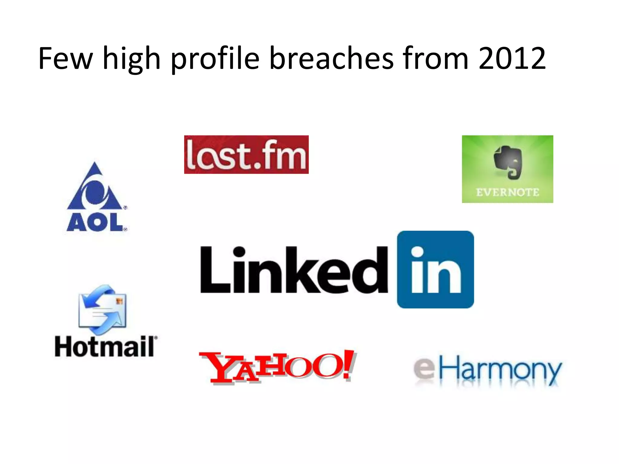 Few high profile breaches from 2012
 