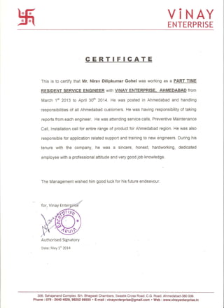 EXPERIENCE LETTER