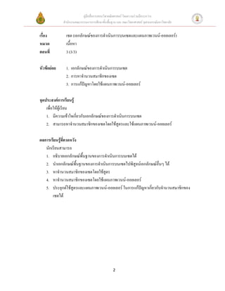 คู่มือสื่อการสอนวิชาคณิตศาสตร์ โดยความร่วมมือระหว่าง
             สานักงานคณะกรรมการการศึกษาขั้นพื้นฐาน และ คณะวิทยาศาสตร์ จุฬาลงกรณ์มหาวิทยาลัย


เรือง
   ่           เซต (เอกลักษณ์ของการดาเนินการบนเซตและแผนภาพเวนน์-ออยเลอร์)
หมวด           เนื้อหา
ตอนที่         3 (3/3)

หัวข้อย่อย     1. เอกลักษณ์ของการดาเนินการบนเซต
               2. การหาจานวนสมาชิกของเซต
               3. การแก้ปัญหาโดยใช้แผนภาพเวนน์-ออยเลอร์

จุดประสงค์การเรียนรู้
    เพื่อให้ผู้เรียน
    1. มีความเข้าใจเกี่ยวกับเอกลักษณ์ของการดาเนินการบนเซต
    2. สามารถหาจานวนสมาชิกของเซตโดยใช้สูตรและใช้แผนภาพเวนน์-ออยเลอร์

ผลการเรียนรู้ที่คาดหวัง
   นักเรียนสามารถ
   1. อธิบายเอกลักษณ์พื้นฐานของการดาเนินการบนเซตได้
   2. นาเอกลักษณ์พื้นฐานของการดาเนินการบนเซตไปพิสูจน์เอกลักษณ์อื่นๆ ได้
   3. หาจานวนสมาชิกของเซตโดยใช้สูตร
   4. หาจานวนสมาชิกของเซตโดยใช้แผนภาพเวนน์-ออยเลอร์
   5. ประยุกต์ใช้สูตรและแผนภาพเวนน์-ออยเลอร์ ในการแก้ปัญหาเกี่ยวกับจานวนสมาชิกของ
       เซตได้




                                                2
 