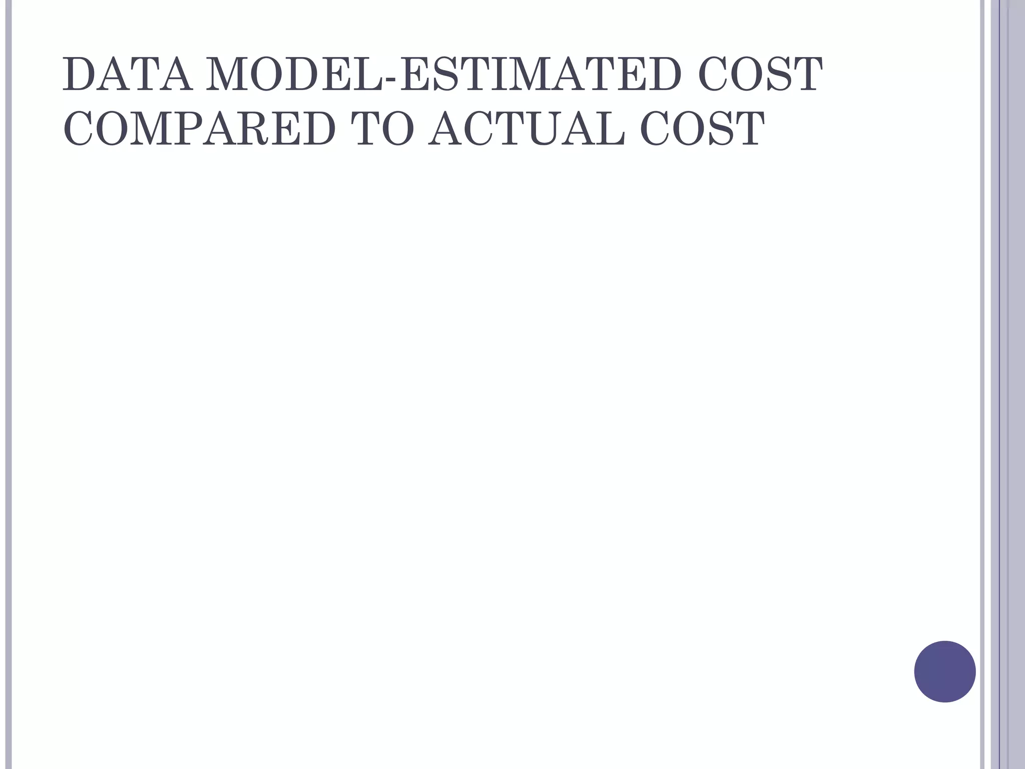 DATA MODEL-ESTIMATED COST
COMPARED TO ACTUAL COST
 