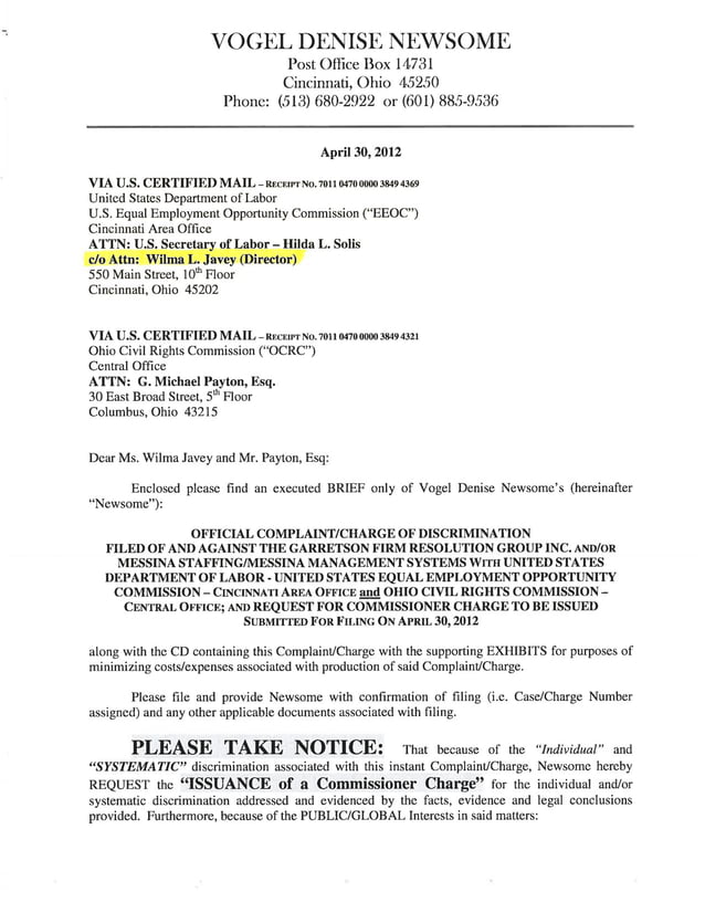 043012 EEOC & OCRC Complaint/Charge (GarretsonResolutionGroup) PDF