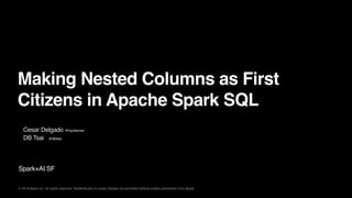 © 2018 Apple Inc. All rights reserved. Redistribution or public display not permitted without written permission from Apple.
Spark+AI SF
•
Making Nested Columns as First
Citizens in Apache Spark SQL
Cesar Delgado @hpcfarmer
DB Tsai @dbtsai
 