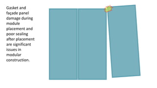 Gasket and
façade panel
damage during
module
placement and
poor sealing
after placement
are significant
issues in
modular
construction.
 
