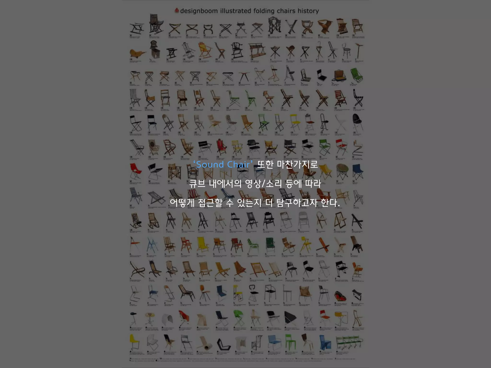 ‘Sound Chair’ 또한 마찬가지로
큐브 내에서의 영상/소리 등에 따라
어떻게 접근할 수 있는지 더 탐구하고자 한다.
 