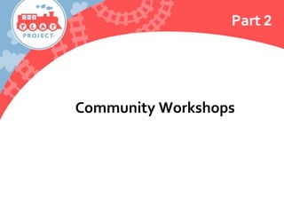 Part 2
Community Workshops
 