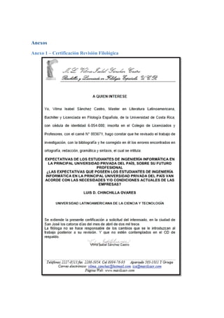 Anexos
Anexo 1 – Certificación Revisión Filológica
 