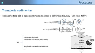 Transporte sedimentar
Transporte total sob a ação combinada de ondas e correntes (Soulsby –van Rijn, 1997)
correntes de maré
correntes induzidas pelo vento
Ue
amplitude da velocidade orbital
 