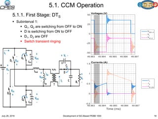 5.1. CCM Operation
5.1.1. First Stage: DTS
 Subinterval 1:
 Q1, Q2 are switching from OFF to ON
 D is switching from ON to OFF
 D1, D2 are OFF
 Switch transient ringing
July 28, 2016 18Development of SiC-Based PEBB 1000
 