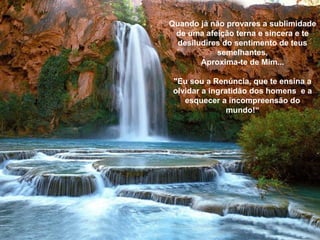 Quando já não provares a sublimidade de uma afeição terna e sincera e te desiludires do sentimento de teus semelhantes, Aproxima-te de Mim... "Eu sou a Renúncia, que te ensina a olvidar a ingratidão dos homens  e a esquecer a incompreensão do mundo!“ 