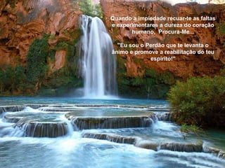 Quando a impiedade recuar-te as faltas e experimentares a dureza do coração humano,  Procura-Me... "Eu sou o Perdão que te levanta o ânimo e promove   a   reabilitação do teu espírito!" 