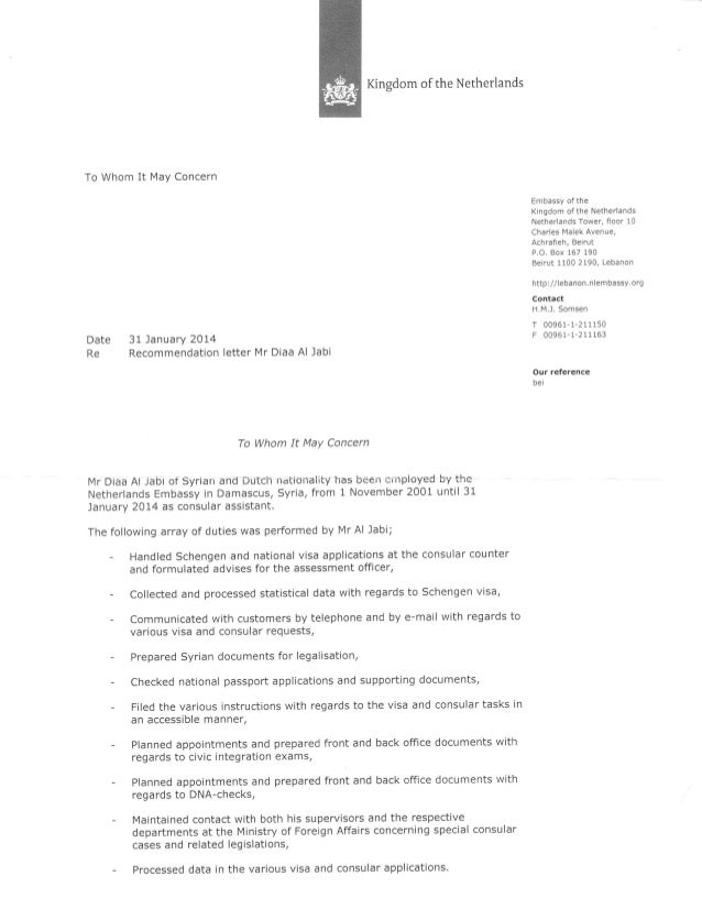 recommendation letter visa letter of recommendation
