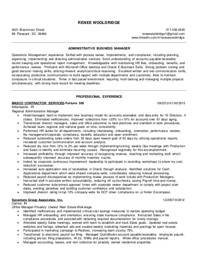 Administrative Business Manager Resume
