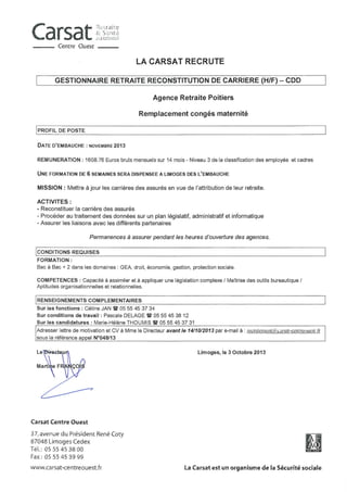 Gestionnaire retraite - reconstitution de carrière- CDD-048 13