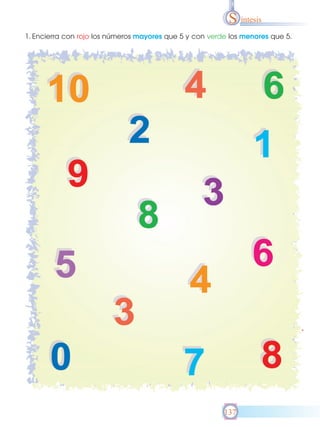 S íntesis
1. Encierra con rojo los números mayores que 5 y con verde los menores que 5.

137

 