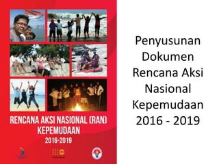 Penyusunan
Dokumen
Rencana Aksi
Nasional
Kepemudaan
2016 - 2019
 